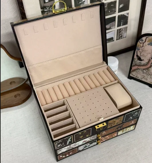 Antique Style Jewelry Box, Exquisite High-end Earring Necklace, Bracelet Ring, Large Capacity Jewelry Storage Box, Lock Gift