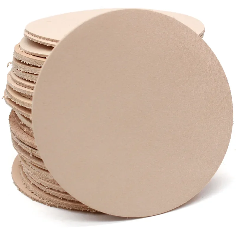 2Pcs Round Vegetable Tan Leather for Coasters Tooling Jewelry Decorations Stamping Carving