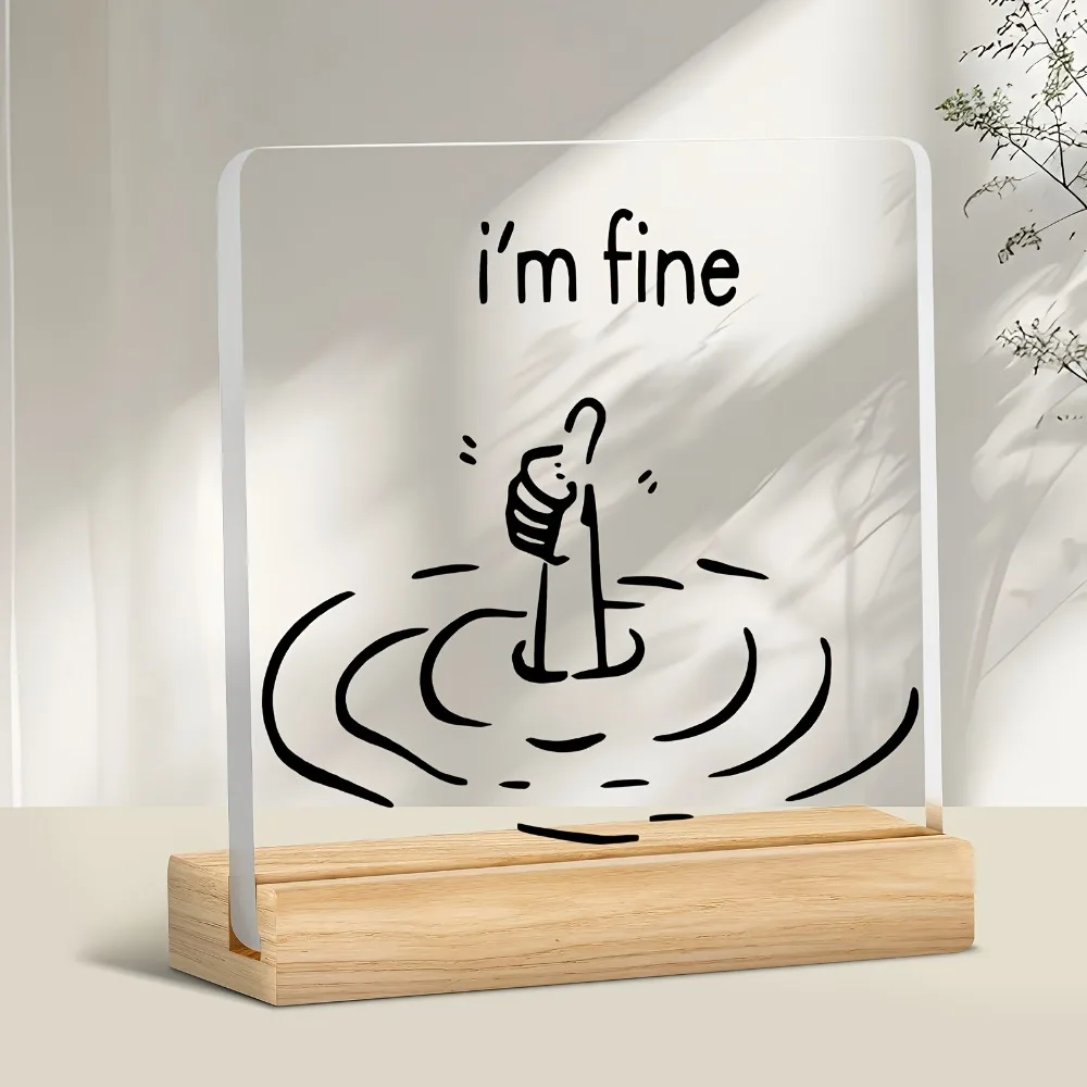 شعار 2D مضحك "I'm Good" - تصميم بسيط باللونين الأبيض والأسود لتزيين سطح المكتب من الأكريليك، المكتب المنزلي، هدية تزيين السنة الجديدة