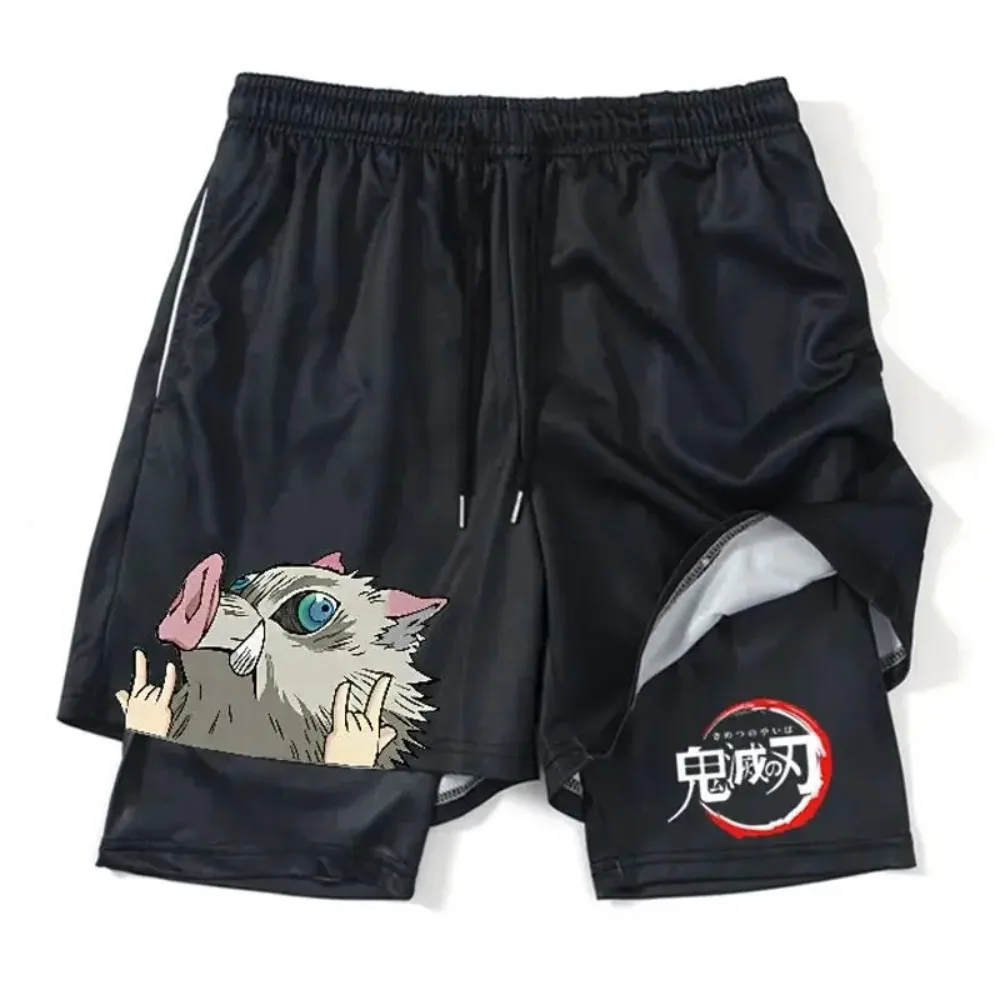 shorts-esportivos-unissex-demon-slayer-hashibira-inosuke-estampado-anime-2026-verao-solto-respiravel-secagem-rapida-camada-dupla