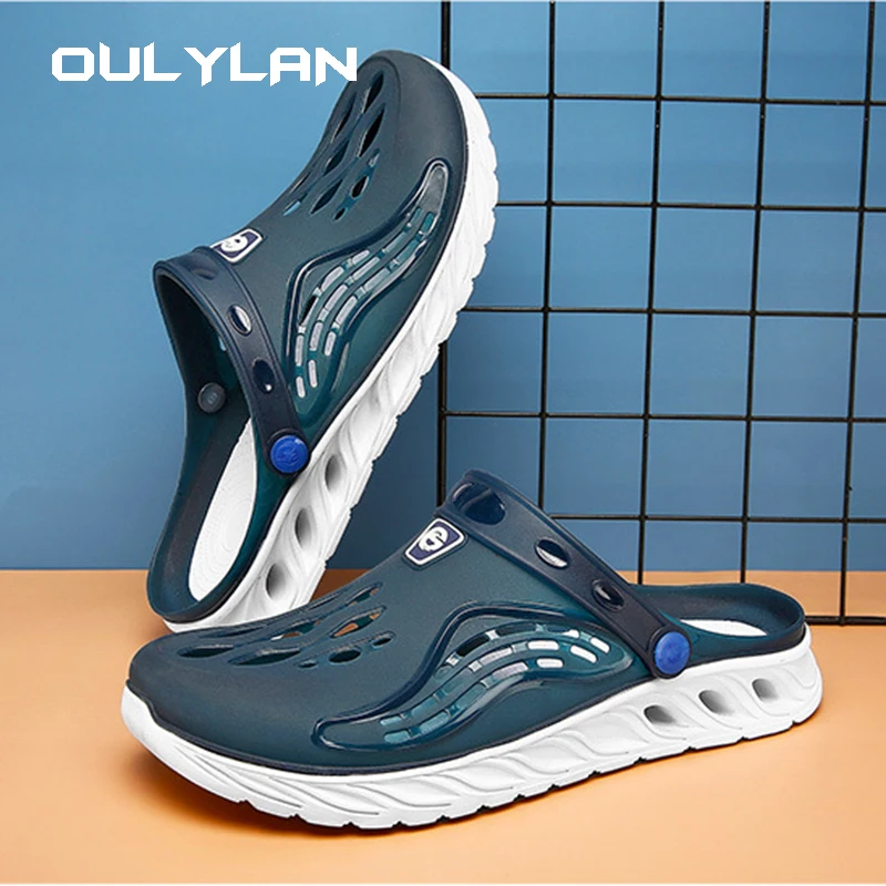 Oulylan Fashion Beach Sandals Thick Sole Slipper Waterproof Anti-Slip Sandals Flip Flops Men Hollow out Casual Perforated Shoes