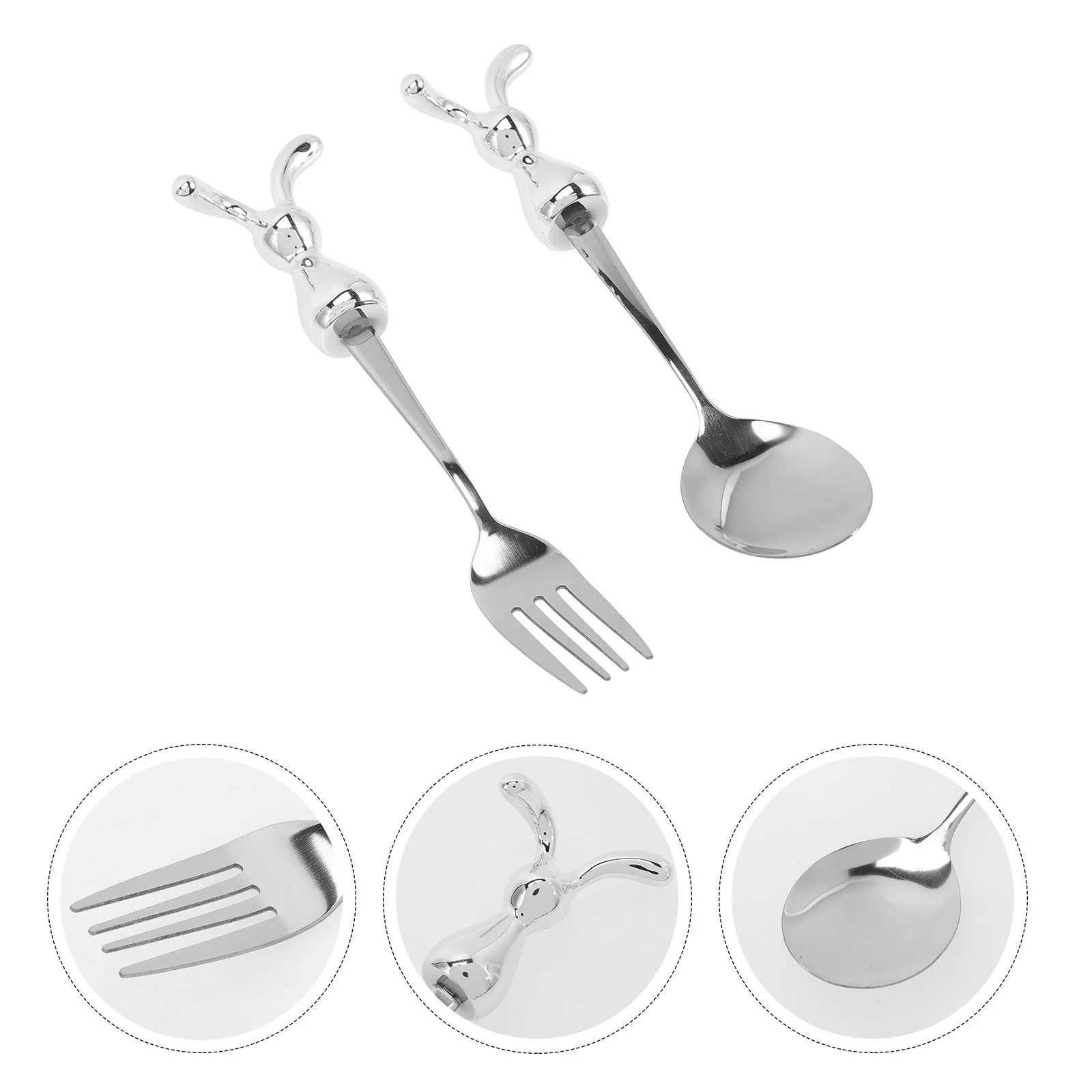 

2 Pcs Rabbit Tableware Travel Utensils Kids Metal for Children Baby Eating Scoops Spoon Toddler Fork Cartoon