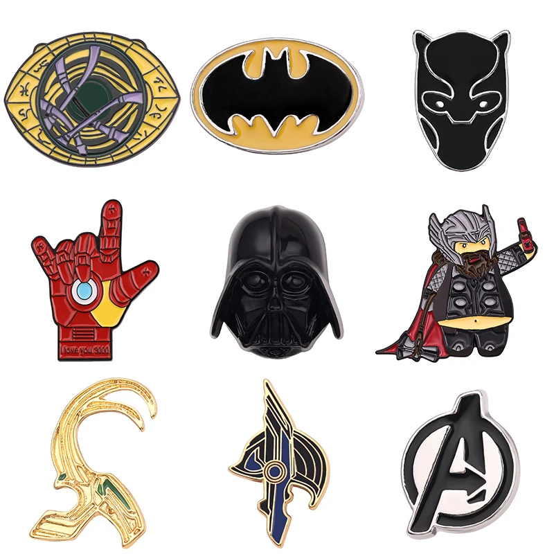 Alfileres de esmalte de personajes de dibujos animados de Los Vengadores, alfileres de solapa de Iron Man, Thor, Loki, Star Wars, accesorios de joyería, regalos para fanáticos