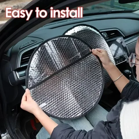 Car Steering Wheel Sun Shade Double Thick Sun Protection Foldable Anti-uv Sunscreen Car Supplies Car Steering Wheel Cover Silver