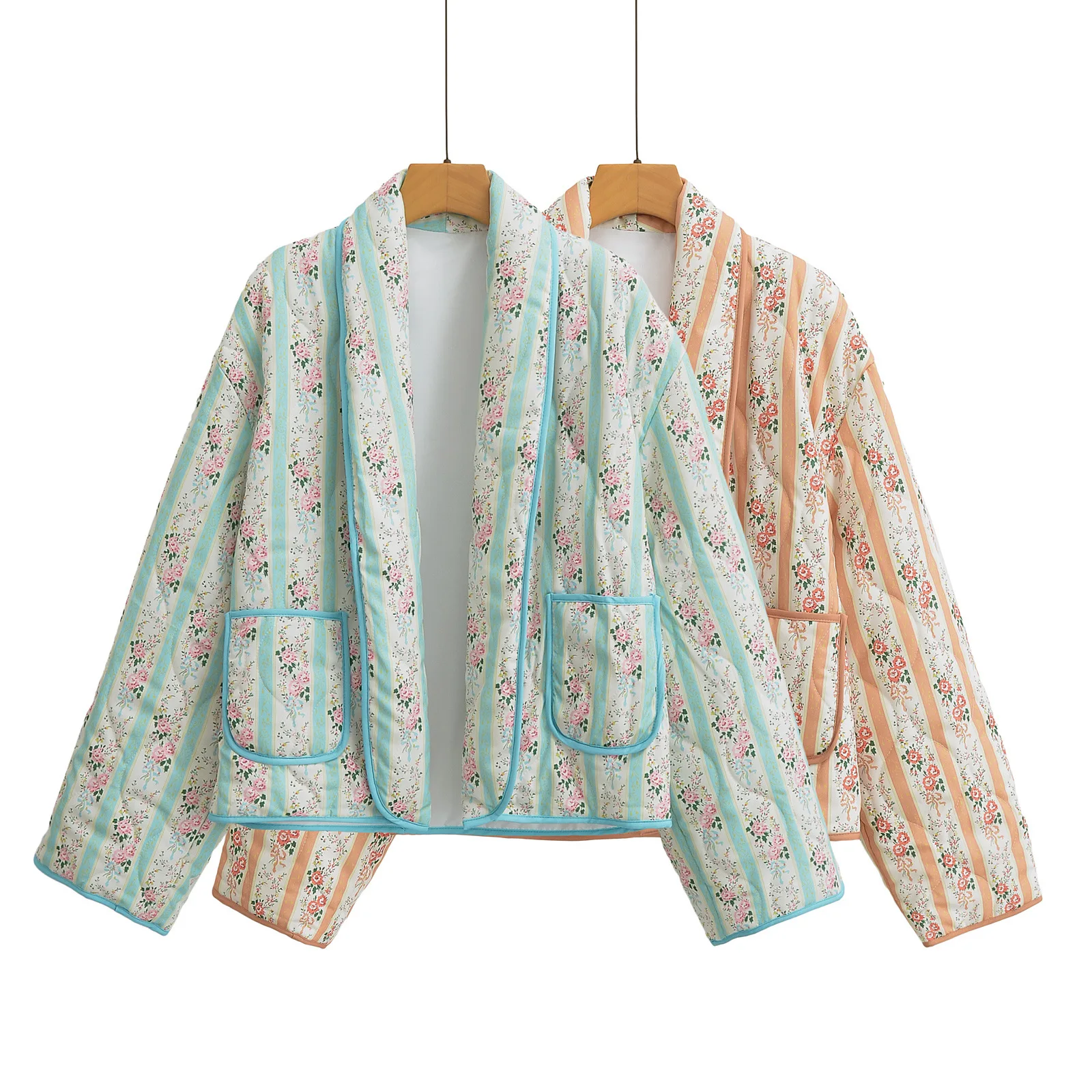 

Autumn Winter Women's Loose Cotton Coat with Stripe Print Fashionable Commuter Style European And US-Inspired Design