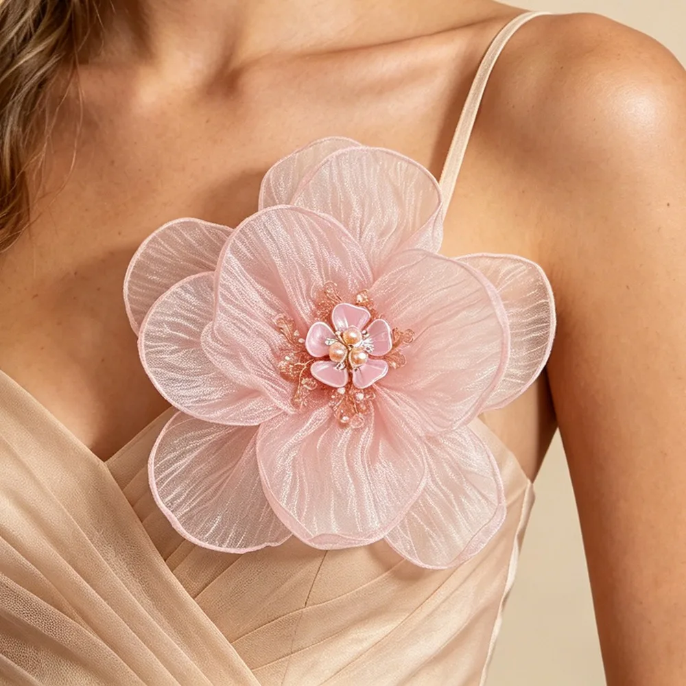 BrochedeFlordeCameliadeTelaconPerlasde20cmparaMujer,HechoaMano,Elegante,AccesoriodeRopa,JoyeríaparaBodasyFiestas