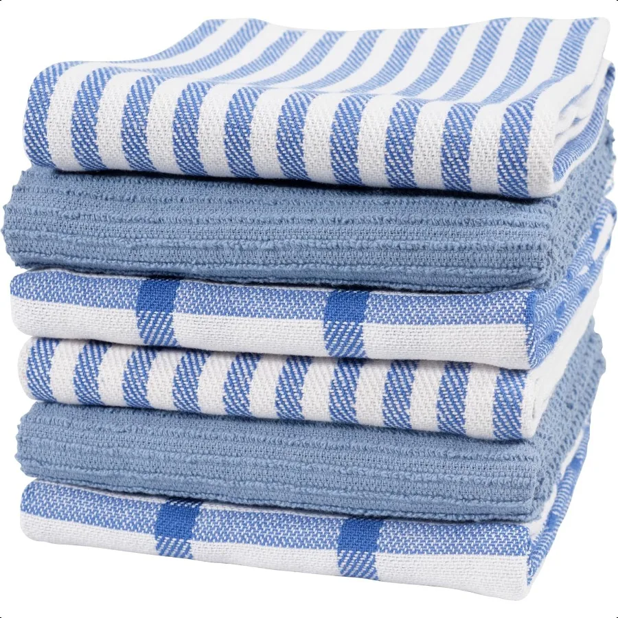 

Premium Kitchen Towels 18 x 28 Large 100 Cotton Flat Terry Absorbent Dish Towel Set (Blue 18 x 286 Pack)