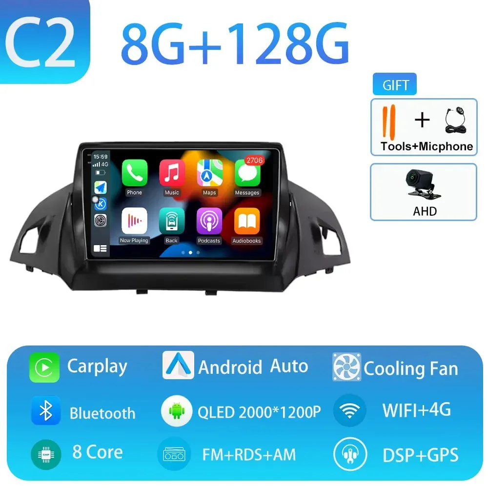 Autoradio voor Ford C-MAX Kuga 2 Escape 3 2012-2019 Carplay Autoradio Android 15 Auto GPS Auto Multimedia touchscreen 4G WIFI