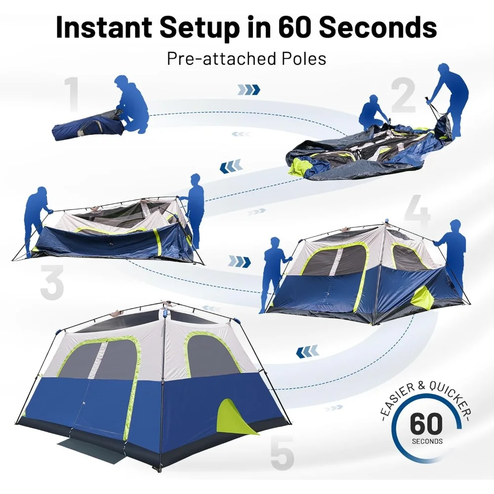 Instant Cabin Tent, 4 Person/6 Person Camping Tent Setup in 60 Seconds with Rainfly & Windproof Tent with Carry Bag Freight free