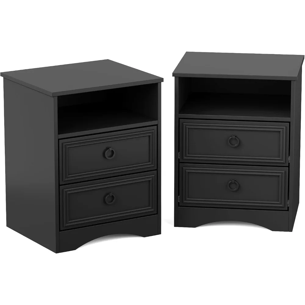 

Set of 2 Large Night Stand with Drawers, 17.7 W Nightstand with 2 Drawers, Accent Bed Side Table and End Table with Large Open S