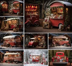 Mehofond Christmas Red Truck Backdrops Kids Family Portrait Photography Prop Snow Scene Pine Tree Xmas Background Photo Studio