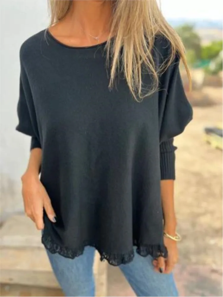 Femmes automne et hiver nouvelle mode couleur unie ample décontracté à manches longues haut col rond pull frais et doux Ropa De Mujer