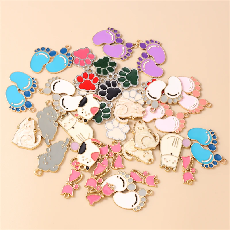 

20pcs Cartoon Animal Cat Charms Enamel Footprint Charms Pendants for Jewelry Making Drop Earrings Necklace DIY Craft Accessories