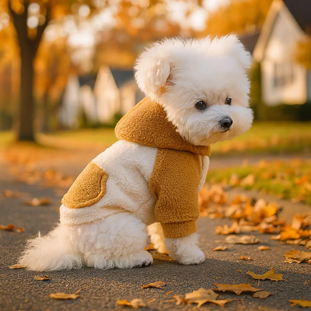 1Pcs New Fall/Winter Pet Clothes: Warm Fleece-Lined Korean Style Sweatshirt in Warm Tones, Cold-Resistant Sherpa Leash Hoodie