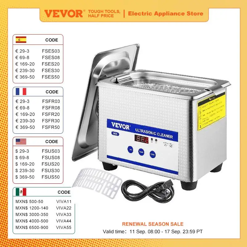 Vevor 800ml limpador ultrassônico portátil máquina de lavar 35w mini máquina de lavar louça lava-pratos banho de ultrassom sonic para eletrodomésticos