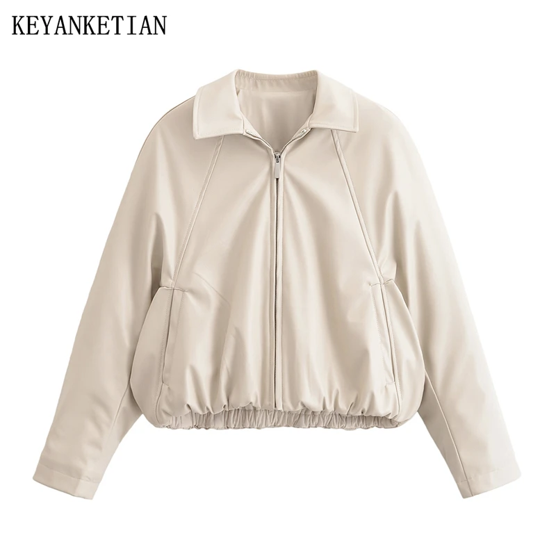 

KEYANKETIAN осенняя новая женская одежда с лацканами, планкой на молнии, куртка из искусственной кожи из искусственной кожи, женское пальто