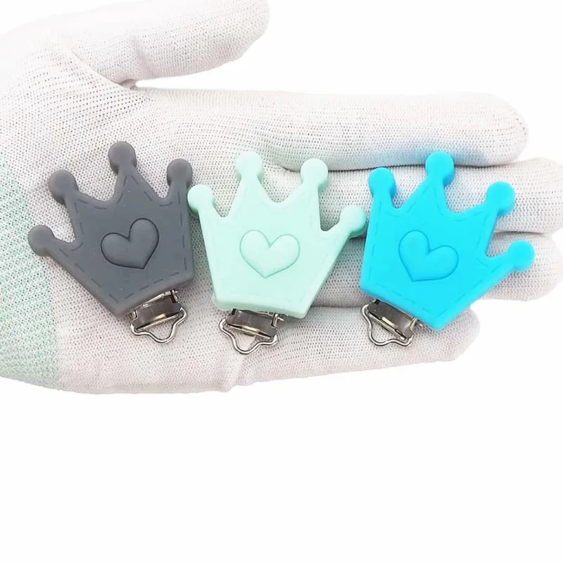 Chenkai 10PCS Silicone Crown Teether Clip BPA Free DIY Baby Cartoon Pacifier Dummy Nursing Soother Sensory Toy Gift Accessories