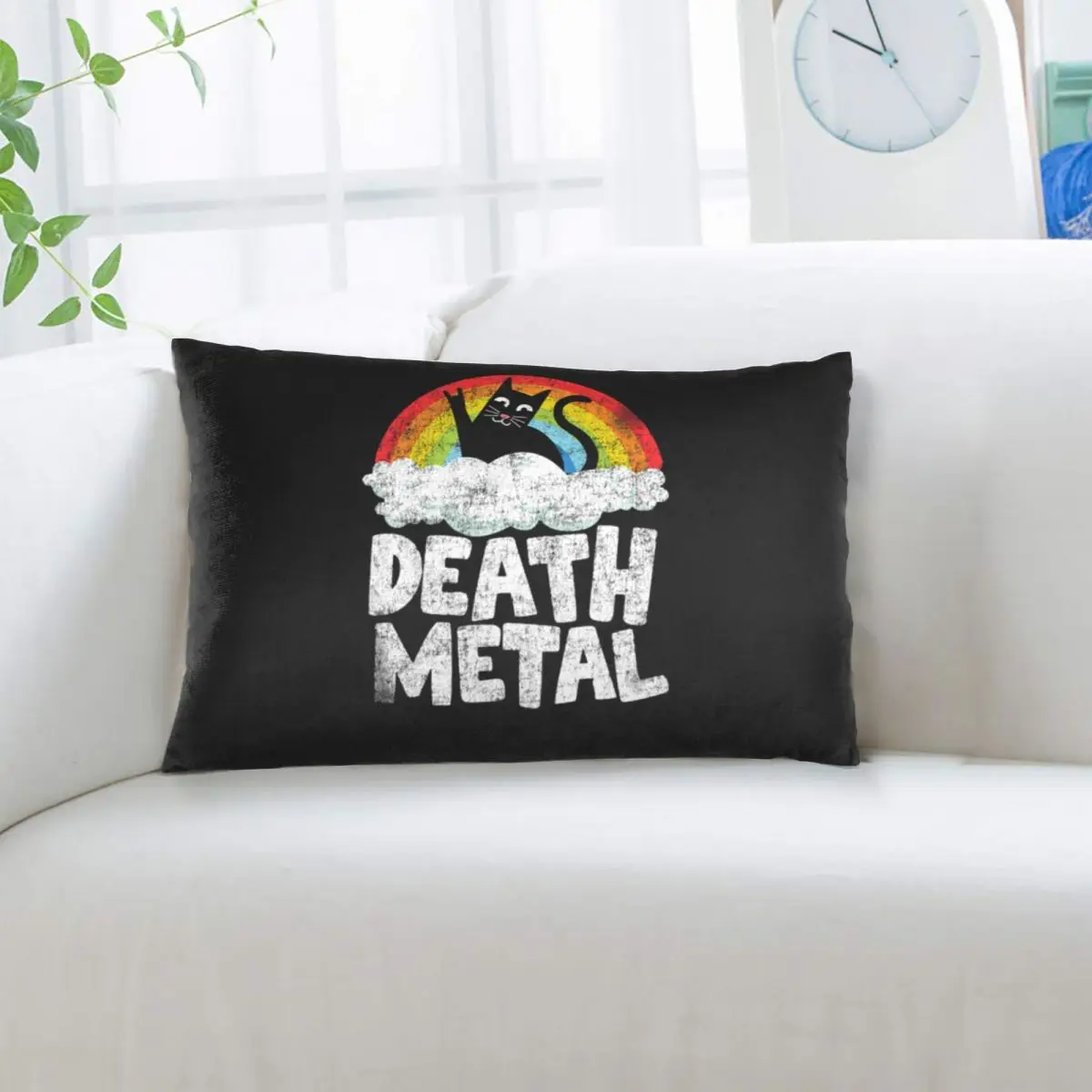 Funny Death Metal Cat Gift Rainbow Heavy Metal Rectangle Pillowcase Cushion Cover Decorative Bedroom Bed Home Throw Pillow
