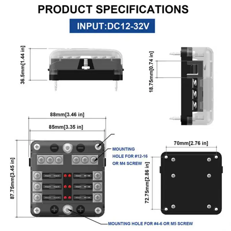 Car Boat Fuse Box Holder With 12 Way Blade Fuse Holder Block & Warning Indicator 12V~24V Power Distribution Panel Board