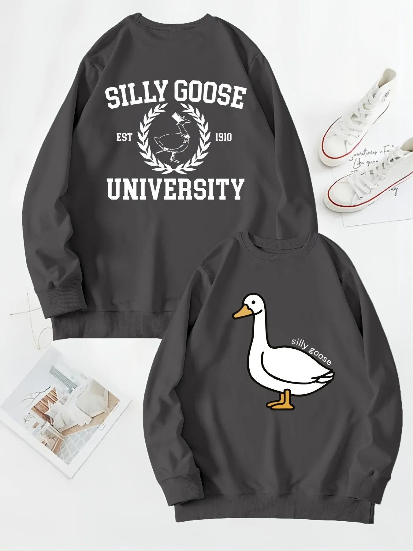 Goose Letter Print Women's Sweatshirts & Hoodies  Graphic Long Sleeve Blouse Women Clothing Oversized Top Fashion New Cheap