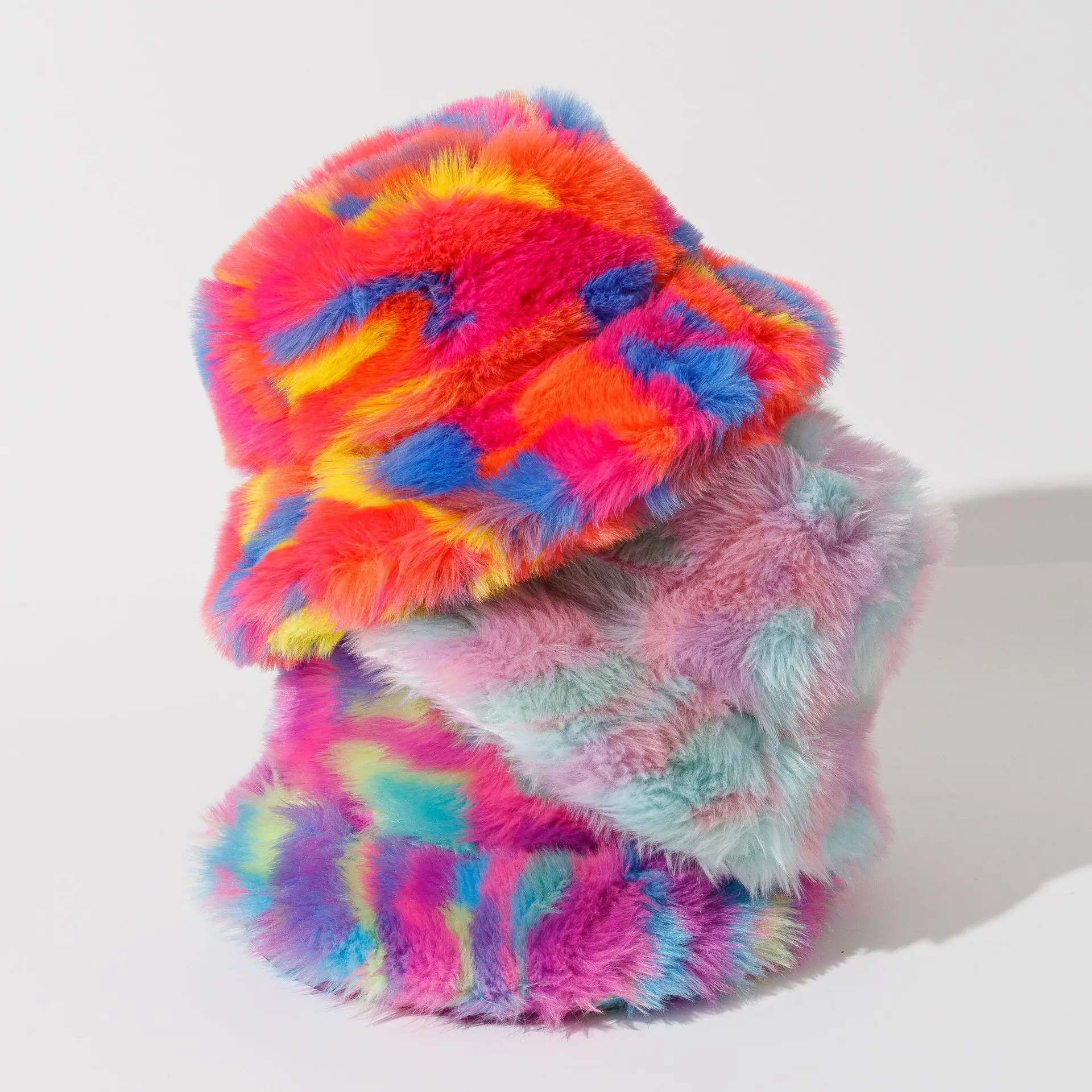 Sombrero de pescador de felpa engrosada para mujer, sombrero de lavabo, teñido anudado, cálido, tendencia de moda, Color degradado, nuevo, Otoño e Invierno