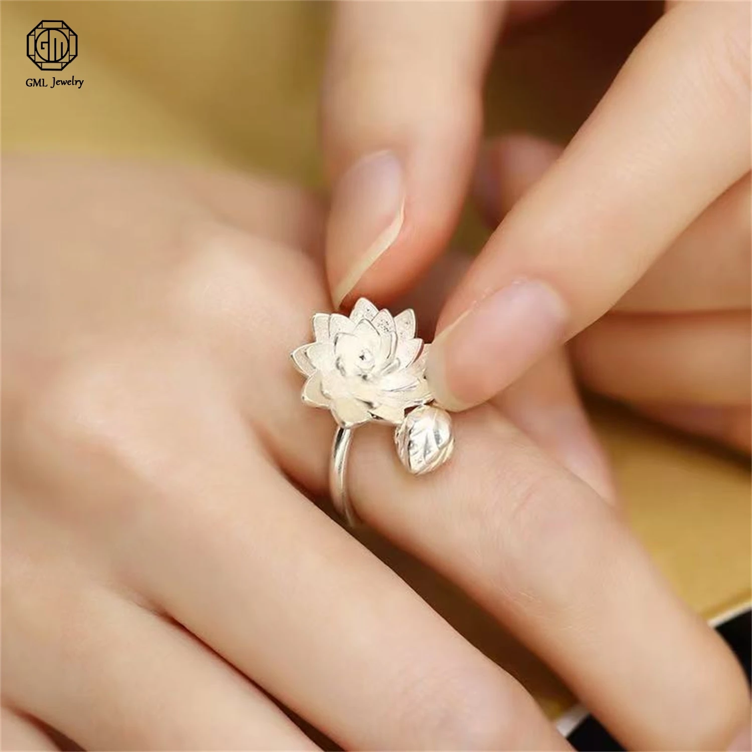 Korean Style Stackable Flower Ring Set Gardenia Lotus Bloom Adjustable Minimalist Women Exquisite Retro Style Jewelry Gift
