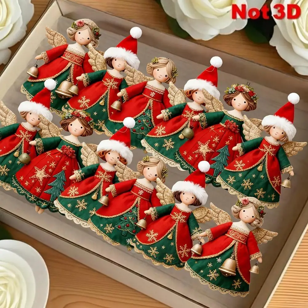 6/12/18Pcs Wooden Christmas Angel Ornament Car Rearview Mirror Hanging Pendent  Xmas Tree Wall-Mounted Holiday Decor Keychain