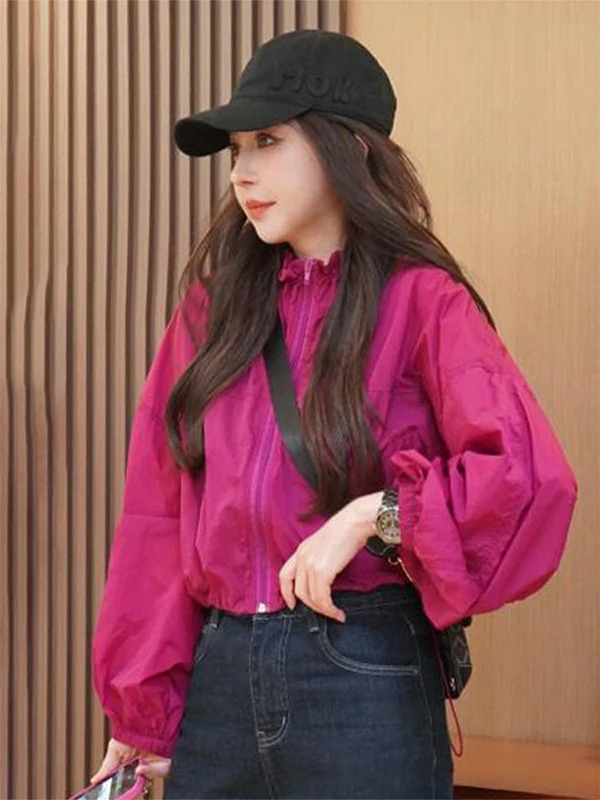 

plus Size 300 Pounds Women's Fashionable Thin Jacket Summer Sun Protection All-Match Coat Zipper Closure Long Sleeve Korean S...