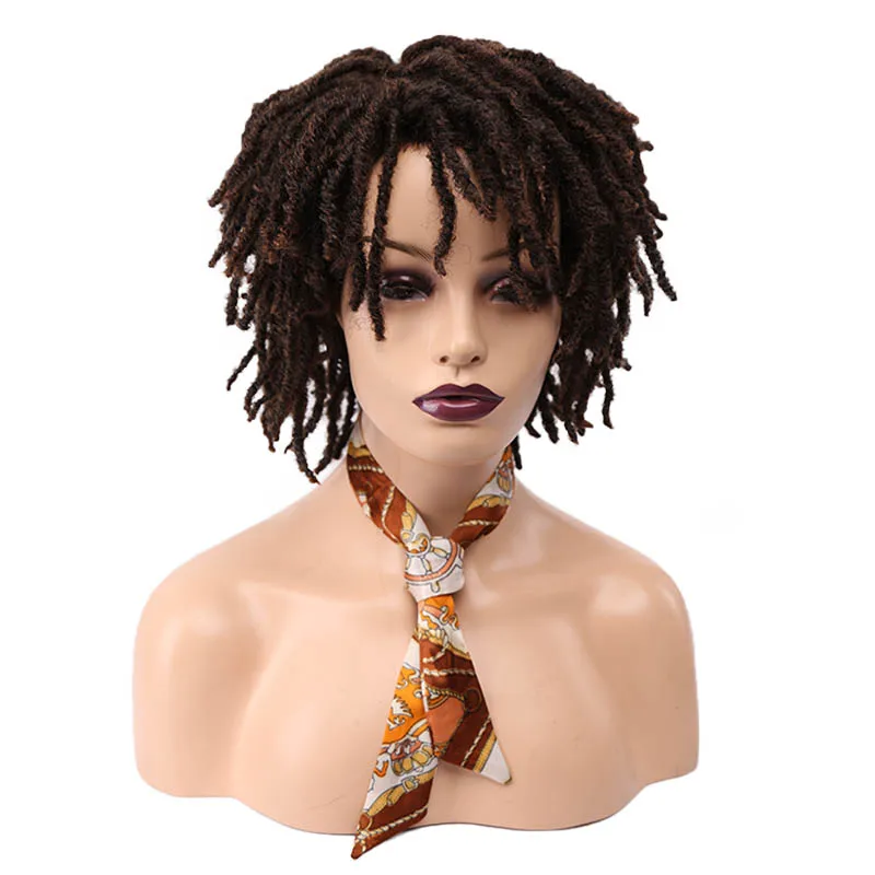 Amir Short Dreadlock Wig Synthetic Soft Faux Locs Wigs Braiding Twist Hair Wigs For Women/Men Black Brown Wig