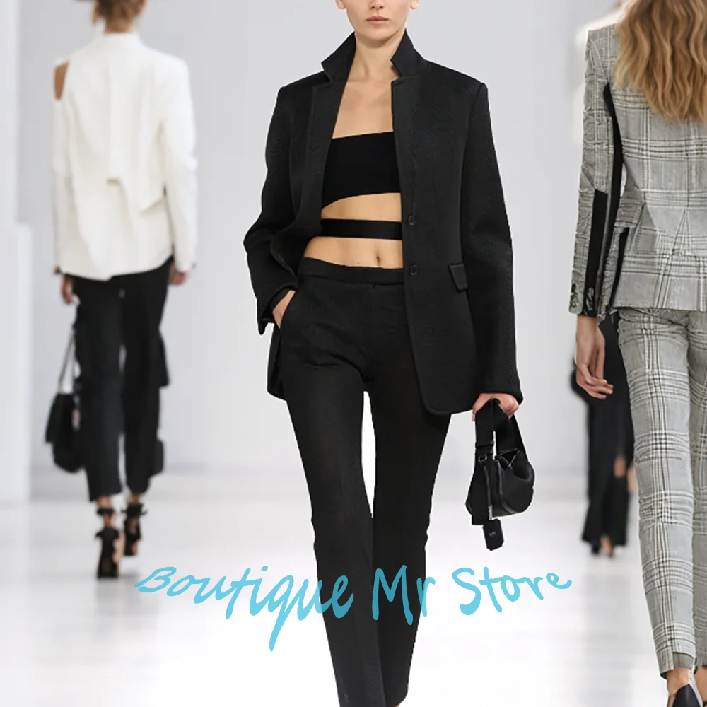 

Daily Women's Black Notch Lapel Single Breasted Blazer Suit Set 2 Piece Jacket Pants Formal Office Business Female Outfit