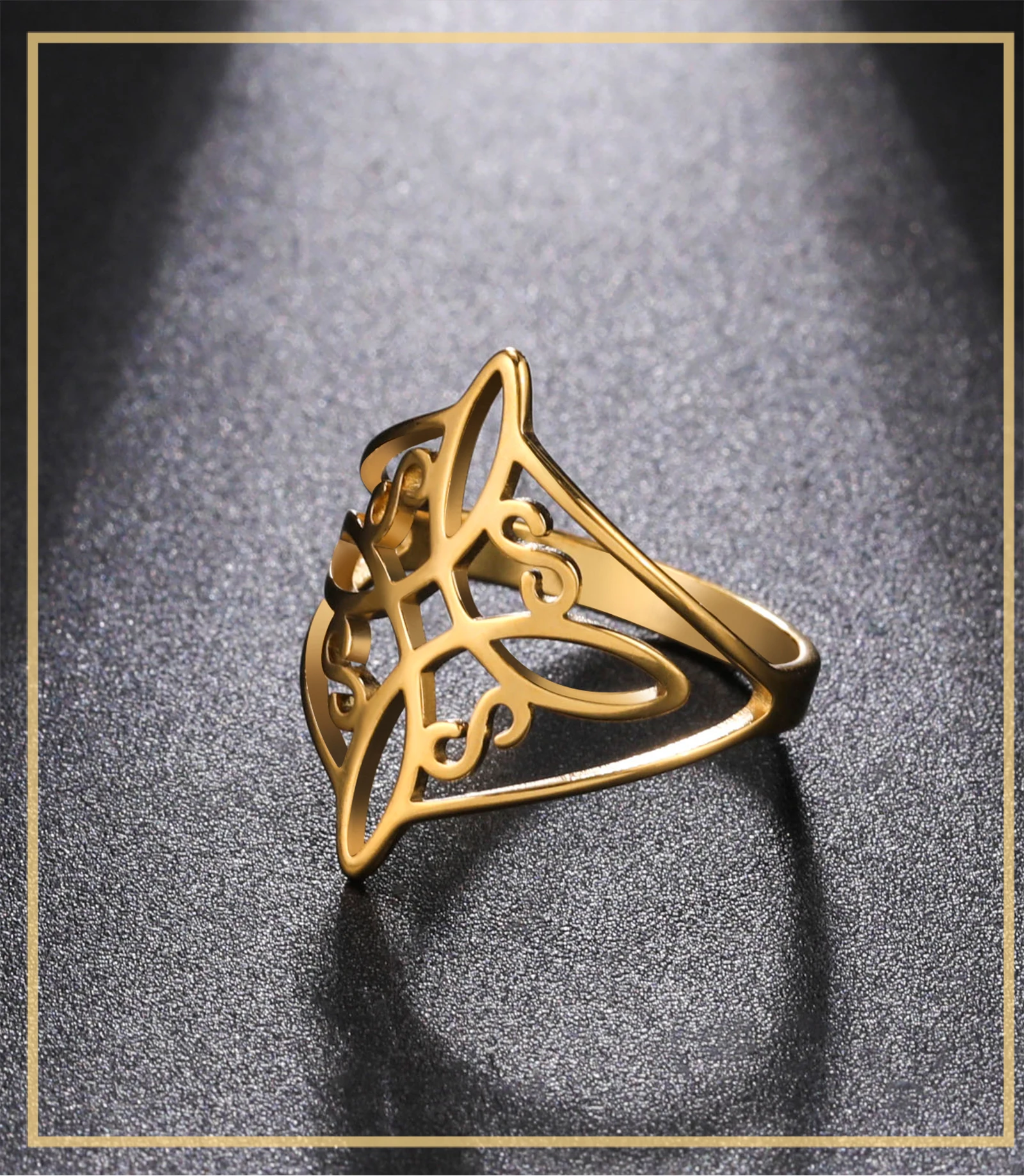 Skyrim Hexenknoten-Ring Edelstahl Goldfarben Hexerei-Amulett Schutz-Fingerringe Wicca-Kreuz Keltischer Knoten Schmuck – Detail 1