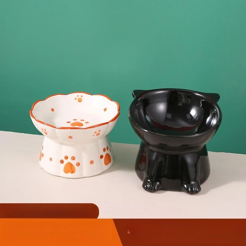 

Креативная керамическая миска для домашних животных, наклонная и широкая горловина, блюдо для корма для кошек и собак, защита от проливания, дизайн с высокими ножками