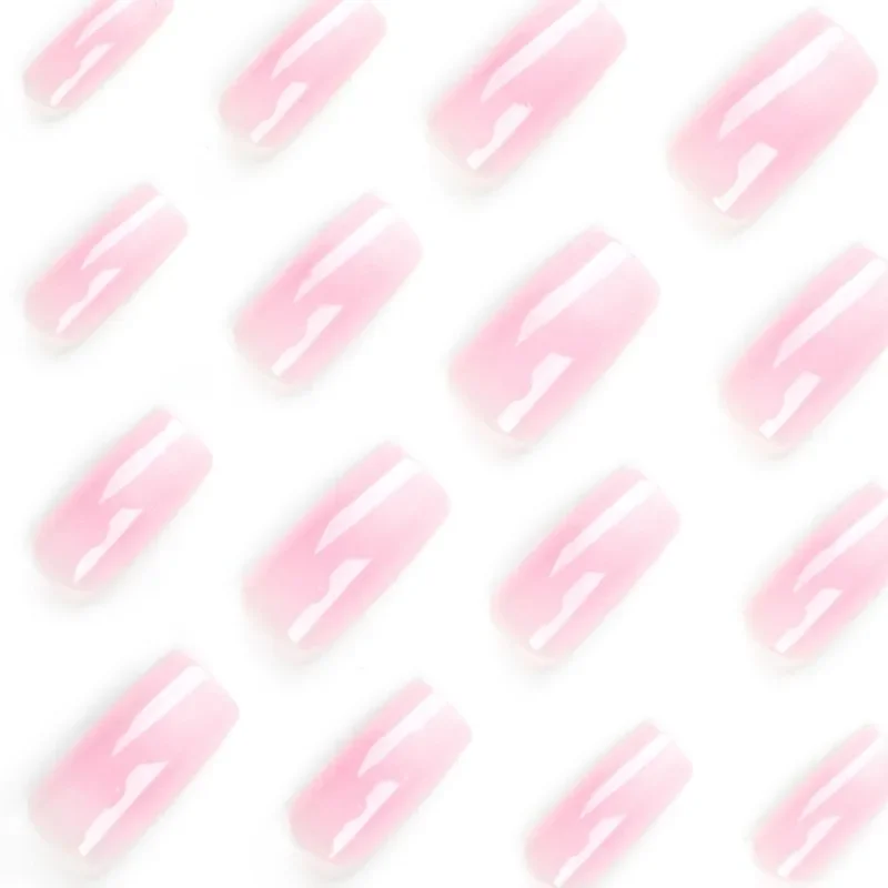 24pcs French Medium Length Pink White Gradient Square Press on Acyrlic Nails for Gluing Acrylic Fake Nails Set Finger Nail Art