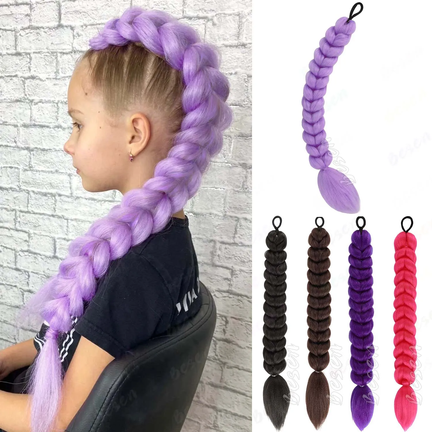 

Синтетический фиолетовый цвет | Черный | Коричневый | Розовые косички-хвосты для детей и девочек, длинные накладные хвосты для Хэллоуина, косплея, на каждый день, Rumi Hair