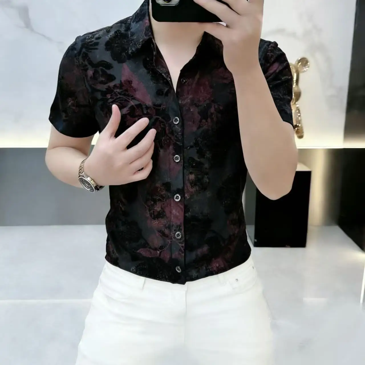 Polyester Elastane Floral Shirts For Men Short Sleeve Easy Care Summer Quality Soft Comfortable Anti-Wrinkle Chemise Homme M-4XL