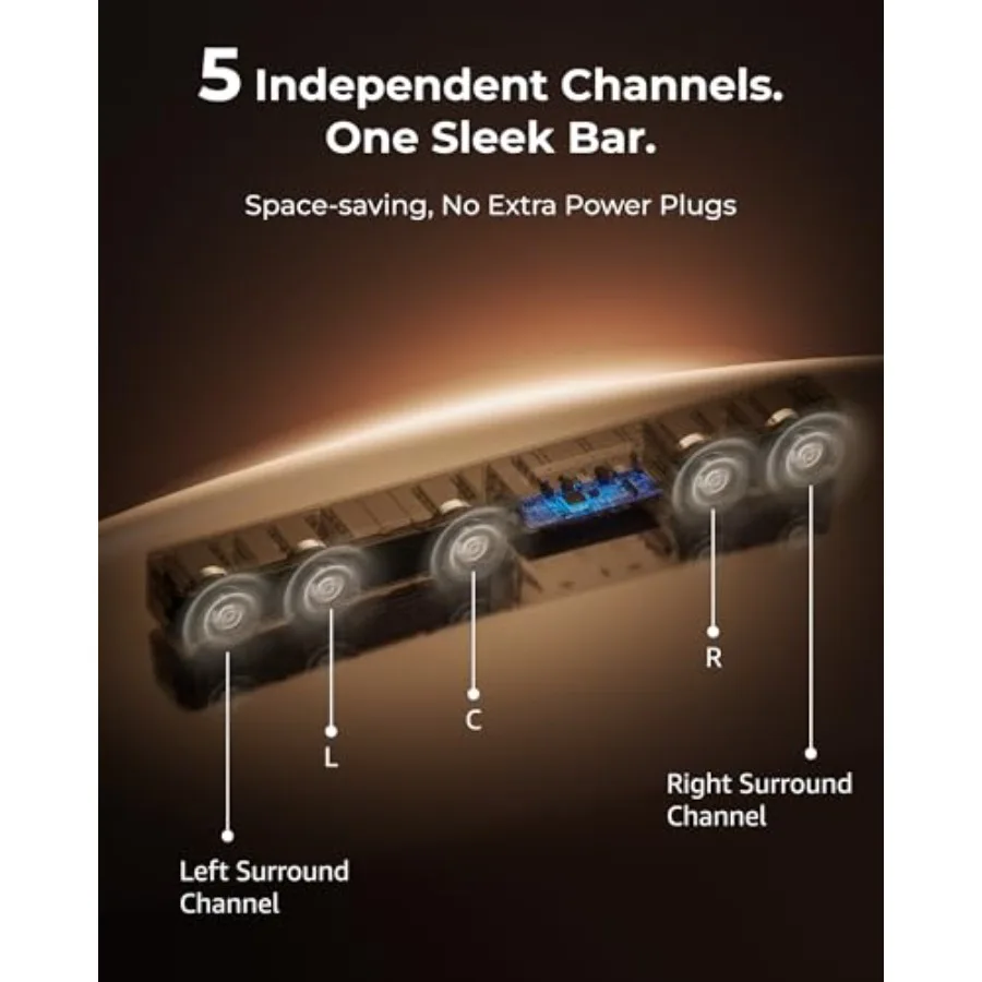 5.1CH Surround Sound Bar with Subwoofer, Dolby Atmos, VoiceMX, BassMX, APP, 300W Soundbar for Smart TV, Home Theater Surround S