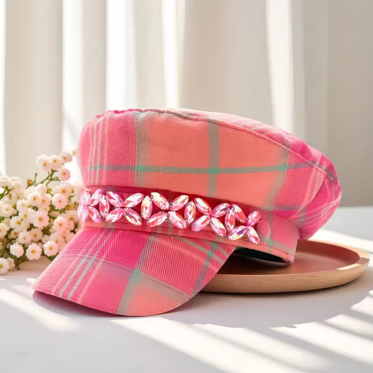 HongLuan Berretto con motivo a quadretti dolce e berretto da strillone da donna, accessori femminili cosplay