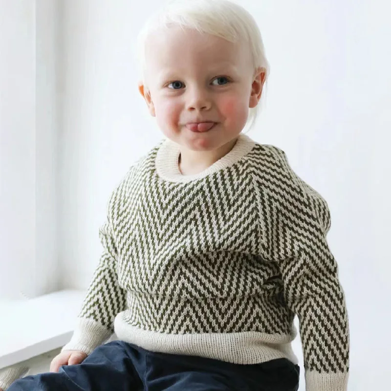 

Autumn/Winter Children's Christmas Sweater Wave Pattern Knit Boy/Girl Baby Round Neck Pullover 1-8Y