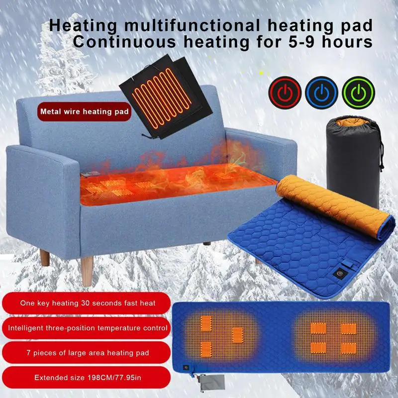 Heated Sleeping Bag Pad Heated Sleeping Bag Liner 7 Heating Zones Operated By Battery Power Bank Or Other USB Power Supply