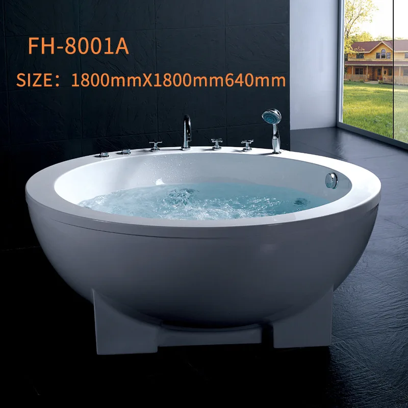 Double large round cylinder thermostatic hotel jacuzzi tub home freestanding round acrylic bathtub