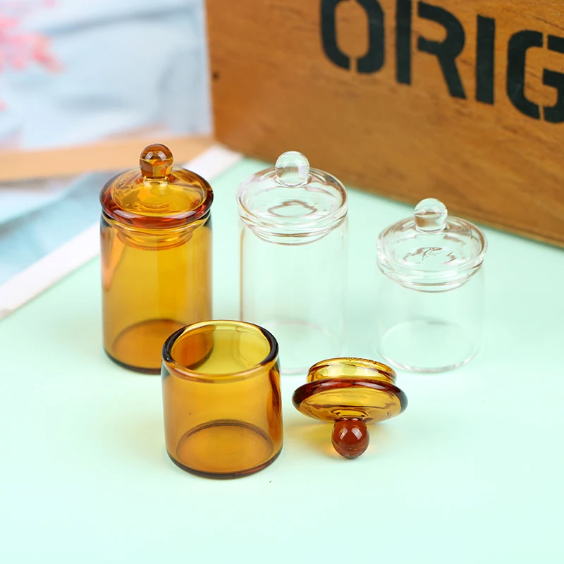 1:12 1:6 Scale Dollhouse Mini Glass Candy Jar Coffee Bean Storage Bottle Dried Flower Tea Storage Bottle Jar Kitchen Toy Decor