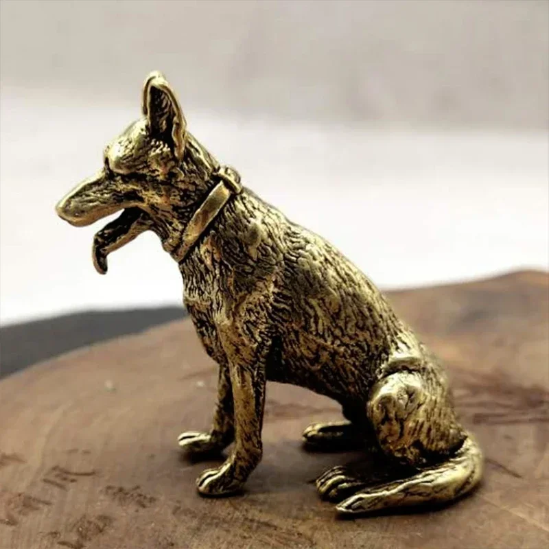 1PC Brass Metal Lucky Fortune Dog Statue Small Ornament Little Puppy Wolf Figurines Chinese Desktop Tea Pet Home Decoration