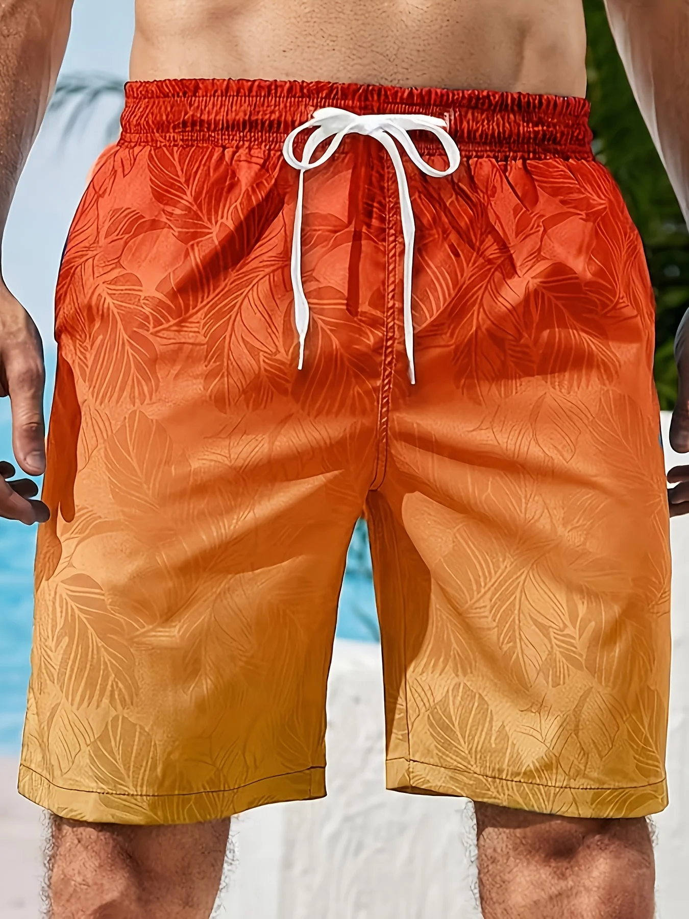 Bermuda-Badehose, schnell trocknende Badehose, bedruckte Urlaubs-Surfhose mit Farbverlauf, ultraleichte, atmungsaktive Kleidung für Erwachsene – Detail 2