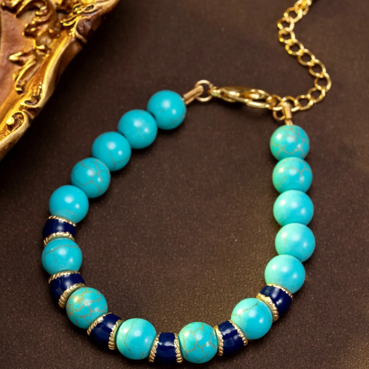 Fashion Beaded Turquoise Necklace Medieval Blue Enamel Ethnic New Chinoiserie Chinese Style Clavicle Chain