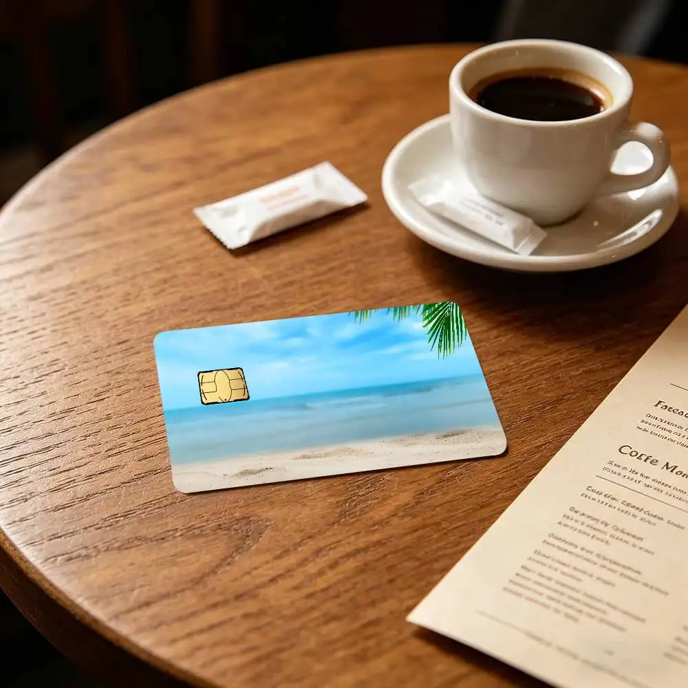 Palm Tree Sea Beach  Credit Card Public Transportation Cards Protective Sticker Waterproof Card Face Decoration