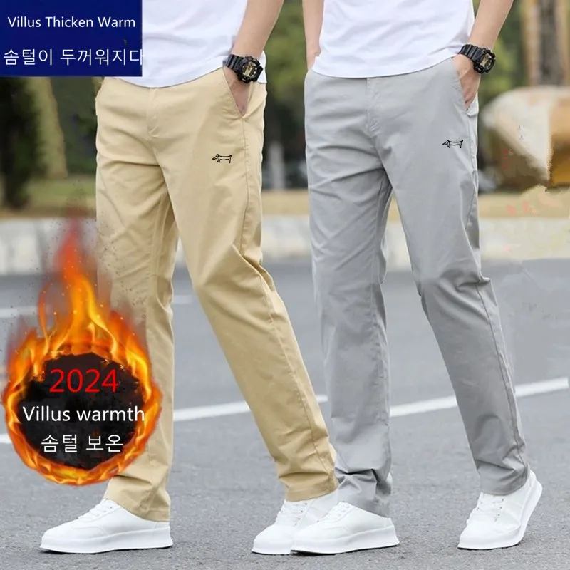 Winter Men's Golf Pants Fashion Casual Sports Work Straight-leg Pants Elastic loose Villus Thicken Warm Man's Golf Trousers 골프웨어