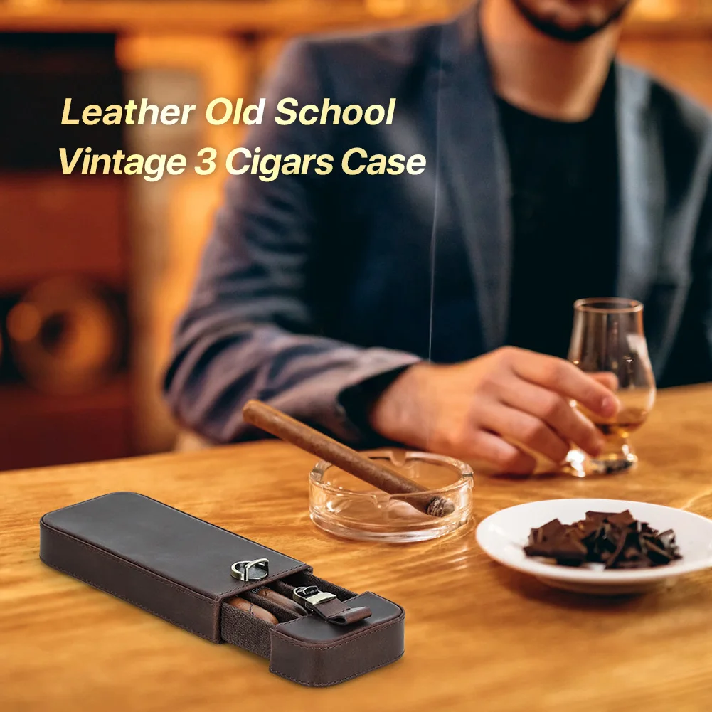 Luxury Portable 3/6 Slots Humidor Cigar Box Travel Cowhide Leather Case Smoking Accessories Storage Compartments Brass Buckle