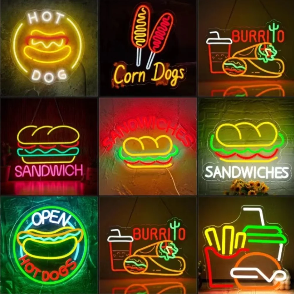 علامة النيون ساندويتش لديكور الحائط، ساندويتش الأعمال، ضوء النيون للوجبات السريعة، ديكور للمطعم، المطبخ، المتجر، الحفلات #1
