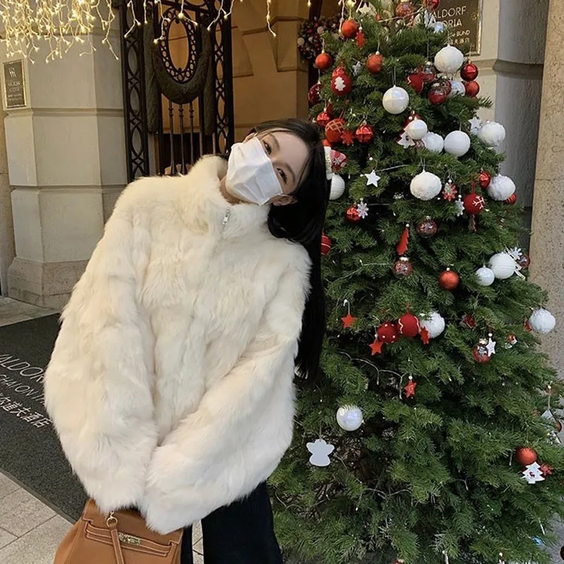 

New autumn and winter imitation fox fur grass stand up collar coat small fragrant style Korean style socialite warm coat