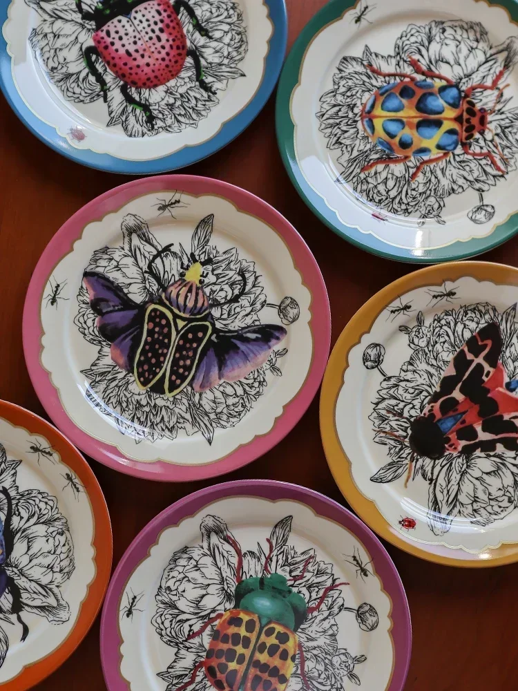 British designer insect series ceramic and dishes, niche design, personalized creative Western dinner plates